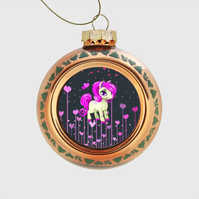 Стеклянный ёлочный шар с принтом Pony в Тюмени, Стекло | Диаметр: 80 мм | pink | poni | pony | лошадка | лошадь | пони | розовый