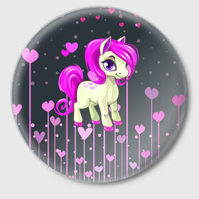 Значок с принтом Pony в Тюмени,  металл | круглая форма, металлическая застежка в виде булавки | pink | poni | pony | лошадка | лошадь | пони | розовый