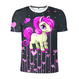 Мужская футболка 3D спортивная с принтом Pony в Тюмени, 100% полиэстер с улучшенными характеристиками | приталенный силуэт, круглая горловина, широкие плечи, сужается к линии бедра | pink | poni | pony | лошадка | лошадь | пони | розовый