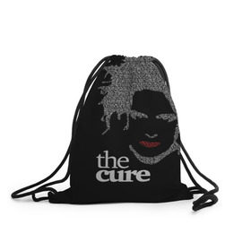 Рюкзак-мешок 3D с принтом The Cure в Тюмени, 100% полиэстер | плотность ткани — 200 г/м2, размер — 35 х 45 см; лямки — толстые шнурки, застежка на шнуровке, без карманов и подкладки | robert smith | rock band | the cure | uk | британия | роберт смит | рок группа