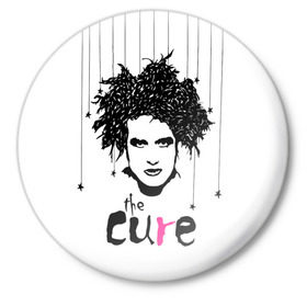 Значок с принтом The Cure в Тюмени,  металл | круглая форма, металлическая застежка в виде булавки | robert smith | rock band | the cure | uk | британия | роберт смит | рок группа
