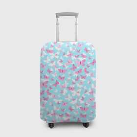 Чехол для чемодана 3D с принтом Розовые бабочки 2 в Тюмени, 86% полиэфир, 14% спандекс | двустороннее нанесение принта, прорези для ручек и колес | бабочка | лето | розовый | цветок