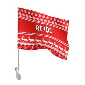 Флаг для автомобиля с принтом Праздничный AC/DC в Тюмени, 100% полиэстер | Размер: 30*21 см | ac dc | acdc |   снежинки | ангус янг | ас дс | асдс | крис слэйд | новогодний | новый год | рождество | стиви янг | эксл роуз
