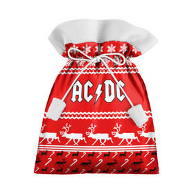 Подарочный 3D мешок с принтом Праздничный AC/DC в Тюмени, 100% полиэстер | Размер: 29*39 см | ac dc | acdc |   снежинки | ангус янг | ас дс | асдс | крис слэйд | новогодний | новый год | рождество | стиви янг | эксл роуз