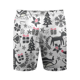 Мужские шорты 3D спортивные с принтом Дуx рождества в Тюмени,  |  | год | елка | зима | колокольчик  | новый | олень | подарки | праздник | сани | снег | снежинки | узор