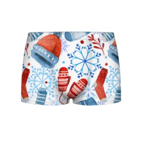 Мужские трусы 3D с принтом Праздника нам приходит в Тюмени, 50% хлопок, 50% полиэстер | классическая посадка, на поясе мягкая тканевая резинка | Тематика изображения на принте: зима | новый год | носок | одежда | снег | узор | шапка