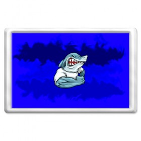 Магнит 45*70 с принтом aggressive shark в Тюмени, Пластик | Размер: 78*52 мм; Размер печати: 70*45 | абстракция | акула | краски | синий | темносиний