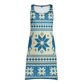 Платье-майка 3D с принтом Наш веселый Новый год в Тюмени, 100% полиэстер | полуприлегающий силуэт, широкие бретели, круглый вырез горловины, удлиненный подол сзади. | новый год | олень | свитер | снег | снежинки | узор