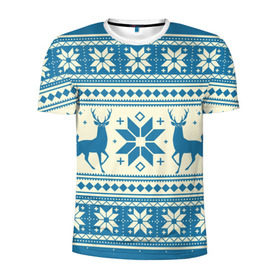 Мужская футболка 3D спортивная с принтом Наш веселый Новый год в Тюмени, 100% полиэстер с улучшенными характеристиками | приталенный силуэт, круглая горловина, широкие плечи, сужается к линии бедра | Тематика изображения на принте: новый год | олень | свитер | снег | снежинки | узор