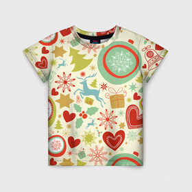 Детская футболка 3D с принтом Новогодние чудеса в Тюмени, 100% гипоаллергенный полиэфир | прямой крой, круглый вырез горловины, длина до линии бедер, чуть спущенное плечо, ткань немного тянется | милый | паттерн | разноцветный | рождество | светлый