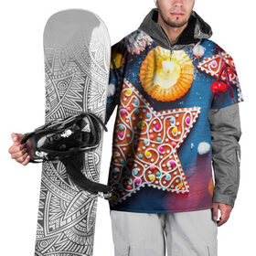 Накидка на куртку 3D с принтом Новогодняя фантазия в Тюмени, 100% полиэстер |  | новый год снег | пряники | сладость | снежинки