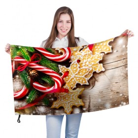 Флаг 3D с принтом Однажды в Сочельник в Тюмени, 100% полиэстер | плотность ткани — 95 г/м2, размер — 67 х 109 см. Принт наносится с одной стороны | елка | новый год снег | пряники | сладость | снежинки