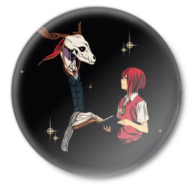 Значок с принтом Mahou Tsukai no Yome в Тюмени,  металл | круглая форма, металлическая застежка в виде булавки | девушка | красные волосы | монстр | невеста чародея