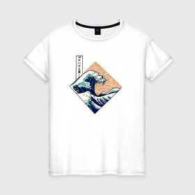 Женская футболка хлопок с принтом Большая волна в Канагаве в Тюмени, 100% хлопок | прямой крой, круглый вырез горловины, длина до линии бедер, слегка спущенное плечо | japan | kanagawa wave | большая волна в канагаве | канагава | япония