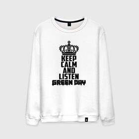 Мужской свитшот хлопок с принтом Keep calm and listen Green Day в Тюмени, 100% хлопок |  | american idiot | green day | альтернативный | билли джо армстронг | грин дей | группа | зелёный день | майк дёрнт | музыка | надпись | панк | поп | поппанк | рок | тре кул