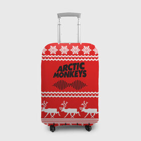 Чехол для чемодана 3D с принтом Arctic Monkeys в Тюмени, 86% полиэфир, 14% спандекс | двустороннее нанесение принта, прорези для ручек и колес | arc | алекс тёрнер | арктик | арктические | гаражный | группа | джейми кук | знак | инди | красный | манкис | мартышки | музыка | надпись | ник о мэлли | новогодний | новый год | обезьяна | постпанк