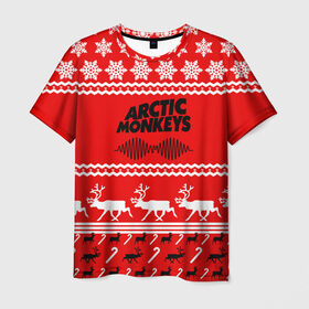 Мужская футболка 3D с принтом Arctic Monkeys в Тюмени, 100% полиэфир | прямой крой, круглый вырез горловины, длина до линии бедер | arc | алекс тёрнер | арктик | арктические | гаражный | группа | джейми кук | знак | инди | красный | манкис | мартышки | музыка | надпись | ник о мэлли | новогодний | новый год | обезьяна | постпанк