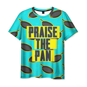 Мужская футболка 3D с принтом Praise The Pan в Тюмени, 100% полиэфир | прямой крой, круглый вырез горловины, длина до линии бедер | battle royale | playerunknown | playerunknowns | playerunknowns battlegrounds | pubg | онлайн игра