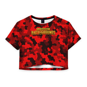 Женская футболка 3D укороченная с принтом PUBG Red Military в Тюмени, 100% полиэстер | круглая горловина, длина футболки до линии талии, рукава с отворотами | battle royal | playerunknowns battlegrounds | pubg | пабг | пубг