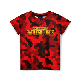 Детская футболка 3D с принтом PUBG Red Military в Тюмени, 100% гипоаллергенный полиэфир | прямой крой, круглый вырез горловины, длина до линии бедер, чуть спущенное плечо, ткань немного тянется | battle royal | playerunknowns battlegrounds | pubg | пабг | пубг