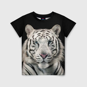 Детская футболка 3D с принтом White tiger в Тюмени, 100% гипоаллергенный полиэфир | прямой крой, круглый вырез горловины, длина до линии бедер, чуть спущенное плечо, ткань немного тянется | tiger white | белый тигр | дикая кошка | тигр
