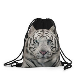 Рюкзак-мешок 3D с принтом White tiger в Тюмени, 100% полиэстер | плотность ткани — 200 г/м2, размер — 35 х 45 см; лямки — толстые шнурки, застежка на шнуровке, без карманов и подкладки | Тематика изображения на принте: tiger white | белый тигр | дикая кошка | тигр