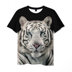 Мужская футболка 3D с принтом White tiger в Тюмени, 100% полиэфир | прямой крой, круглый вырез горловины, длина до линии бедер | tiger white | белый тигр | дикая кошка | тигр