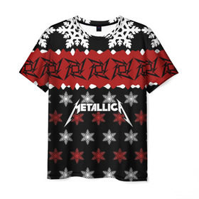 Мужская футболка 3D с принтом Metallica в Тюмени, 100% полиэфир | прямой крой, круглый вырез горловины, длина до линии бедер | metallica | джеймс хэтфилд | кирк хэмметт | ларс ульрих | метал | металика | металлика | новогодний | новый год | роберт трухильо | рождество | рок | снежинки | трэш | трэшметал | хард | хардрок | хеви
