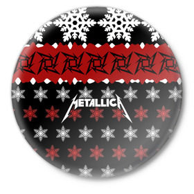 Значок с принтом Metallica в Тюмени,  металл | круглая форма, металлическая застежка в виде булавки | metallica | джеймс хэтфилд | кирк хэмметт | ларс ульрих | метал | металика | металлика | новогодний | новый год | роберт трухильо | рождество | рок | снежинки | трэш | трэшметал | хард | хардрок | хеви