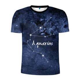 Мужская футболка 3D спортивная с принтом Водолей (Aquarius) в Тюмени, 100% полиэстер с улучшенными характеристиками | приталенный силуэт, круглая горловина, широкие плечи, сужается к линии бедра | aquarius | водолей | звезды | знаки зодиака | космос | созвездие
