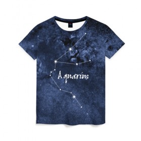 Женская футболка 3D с принтом Водолей (Aquarius) в Тюмени, 100% полиэфир ( синтетическое хлопкоподобное полотно) | прямой крой, круглый вырез горловины, длина до линии бедер | aquarius | водолей | звезды | знаки зодиака | космос | созвездие