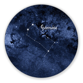 Коврик для мышки круглый с принтом Близнецы (Gemini) в Тюмени, резина и полиэстер | круглая форма, изображение наносится на всю лицевую часть | gemini | близнецы | звезды | знаки зодиака | космос | созвездие