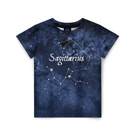 Детская футболка 3D с принтом Стрелец(Sagittarius) в Тюмени, 100% гипоаллергенный полиэфир | прямой крой, круглый вырез горловины, длина до линии бедер, чуть спущенное плечо, ткань немного тянется | sagittarius | звезды | знаки зодиака | космос | созвездие | стрелец