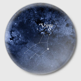 Значок с принтом Дева(Virgo) в Тюмени,  металл | круглая форма, металлическая застежка в виде булавки | Тематика изображения на принте: virgo | дева | звезды | знаки зодиака | космос | созвездие