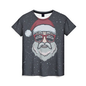 Женская футболка 3D с принтом Santa hipster в Тюмени, 100% полиэфир ( синтетическое хлопкоподобное полотно) | прямой крой, круглый вырез горловины, длина до линии бедер | 