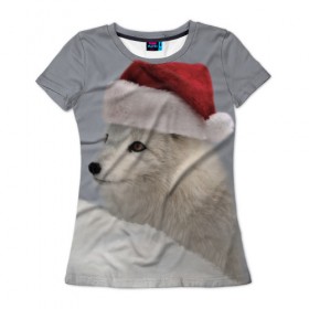 Женская футболка 3D с принтом Новогодний Лис в Тюмени, 100% полиэфир ( синтетическое хлопкоподобное полотно) | прямой крой, круглый вырез горловины, длина до линии бедер | christmas | fox | holidays | new | year | год | дикие | животные | лиса | новый | праздники | рождество