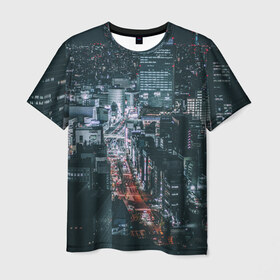 Мужская футболка 3D с принтом Мегаполис в Тюмени, 100% полиэфир | прямой крой, круглый вырез горловины, длина до линии бедер | Тематика изображения на принте: город | мегаполис | ночной | огни