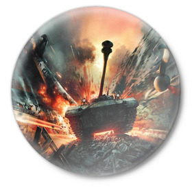 Значок с принтом Танки в Тюмени,  металл | круглая форма, металлическая застежка в виде булавки | взрыв | военные действия | война | вторая мировая | огонь | поле битвы | поле брани | самолет | танки