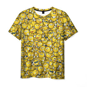 Мужская футболка 3D с принтом Веселые смайлики в Тюмени, 100% полиэфир | прямой крой, круглый вырез горловины, длина до линии бедер | emoji | smile | желтый | круглый | лица | паттерн | смайл | улыбка | эмоции