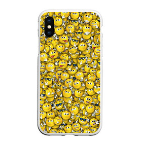 Чехол для iPhone XS Max матовый с принтом Веселые смайлики в Тюмени, Силикон | Область печати: задняя сторона чехла, без боковых панелей | emoji | smile | желтый | круглый | лица | паттерн | смайл | улыбка | эмоции