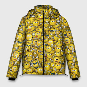 Мужская зимняя куртка 3D с принтом Веселые смайлики в Тюмени, верх — 100% полиэстер; подкладка — 100% полиэстер; утеплитель — 100% полиэстер | длина ниже бедра, свободный силуэт Оверсайз. Есть воротник-стойка, отстегивающийся капюшон и ветрозащитная планка. 

Боковые карманы с листочкой на кнопках и внутренний карман на молнии. | Тематика изображения на принте: emoji | smile | желтый | круглый | лица | паттерн | смайл | улыбка | эмоции
