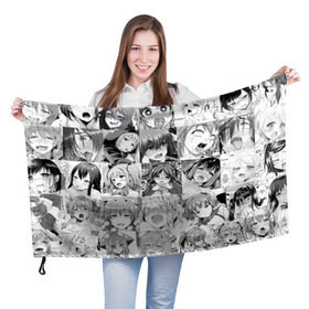 Флаг 3D с принтом Faces from Hentai в Тюмени, 100% полиэстер | плотность ткани — 95 г/м2, размер — 67 х 109 см. Принт наносится с одной стороны | ahegao | anime | kodome | manga | senpai | аниме | анимэ | ахегао | кодоме | манга | меха | сенпай | юри | яой