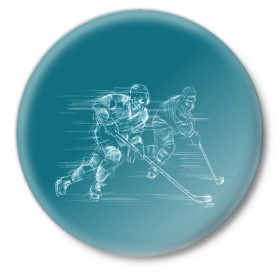 Значок с принтом Хоккей в Тюмени,  металл | круглая форма, металлическая застежка в виде булавки | клюшка | кхл | нхл | хокей | хоккесит
