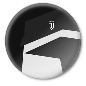 Значок с принтом Juventus 2018 Geometry Sport в Тюмени,  металл | круглая форма, металлическая застежка в виде булавки | Тематика изображения на принте: fc | juventus | спорт | спортивные | фк | футбол | футбольный клуб | ювентус