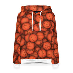 Женская толстовка 3D с принтом Баскетбольные мячи в Тюмени, 100% полиэстер  | двухслойный капюшон со шнурком для регулировки, мягкие манжеты на рукавах и по низу толстовки, спереди карман-кенгуру с мягким внутренним слоем. | basketball | баскетбол | мяч | мячик | оранжевый | паттерн | спорт | текстура
