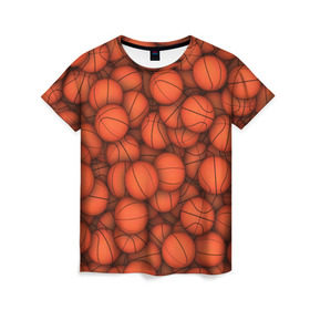 Женская футболка 3D с принтом Баскетбольные мячи в Тюмени, 100% полиэфир ( синтетическое хлопкоподобное полотно) | прямой крой, круглый вырез горловины, длина до линии бедер | basketball | баскетбол | мяч | мячик | оранжевый | паттерн | спорт | текстура