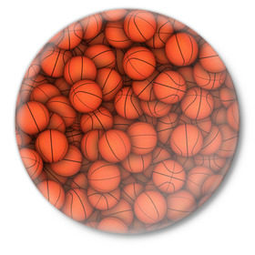 Значок с принтом Баскетбольные мячи в Тюмени,  металл | круглая форма, металлическая застежка в виде булавки | basketball | баскетбол | мяч | мячик | оранжевый | паттерн | спорт | текстура