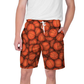 Мужские шорты 3D с принтом Баскетбольные мячи в Тюмени,  полиэстер 100% | прямой крой, два кармана без застежек по бокам. Мягкая трикотажная резинка на поясе, внутри которой широкие завязки. Длина чуть выше колен | basketball | баскетбол | мяч | мячик | оранжевый | паттерн | спорт | текстура