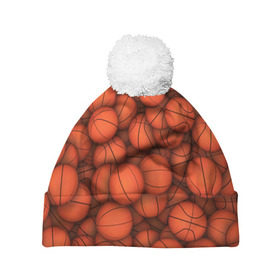 Шапка 3D c помпоном с принтом Баскетбольные мячи в Тюмени, 100% полиэстер | универсальный размер, печать по всей поверхности изделия | basketball | баскетбол | мяч | мячик | оранжевый | паттерн | спорт | текстура