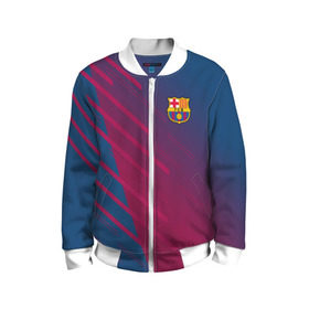 Детский бомбер 3D с принтом FC Barca 2018 Creative uniform в Тюмени, 100% полиэстер | застегивается на молнию, по бокам два кармана без застежек, мягкие манжеты, по низу бомбера и на воротнике — эластичная резинка | 